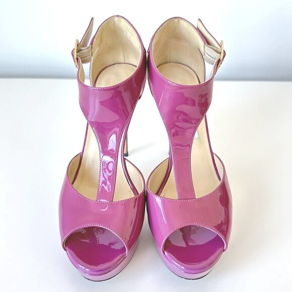 Jimmy Choo Purple Tribe Patent T-Strap Platform Heel Sandal Size 36.5 - Picture 5 of 16